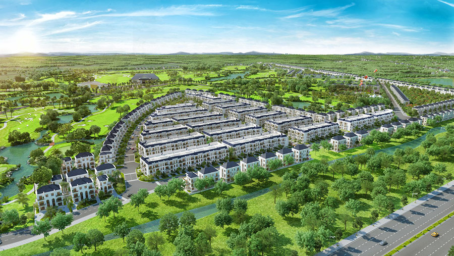 Phối cảnh tại tổ hợp biệt thự sân golf phong cách Mỹ West Lakes Golf & Villas.